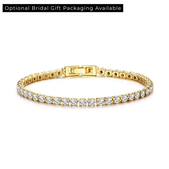 18k Gold Plated 3mm Bridal Tennis Bracelet Created with Zircondia® Crystals - Philip Jones Jewellery
