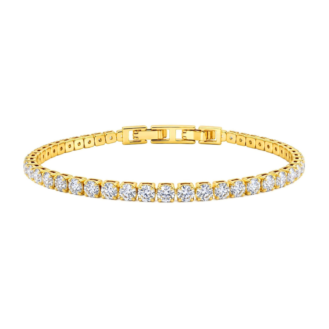 18k Gold Plated 3mm Bridal Tennis Bracelet Created with Zircondia® Crystals