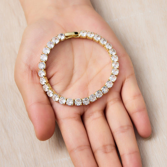18k Gold Plated 5mm Tennis Bracelet Created with Zircondia® Crystals - Philip Jones Jewellery