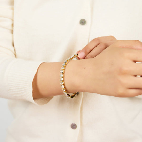 18k Gold Plated 5mm Tennis Bracelet Created with Zircondia® Crystals - Philip Jones Jewellery