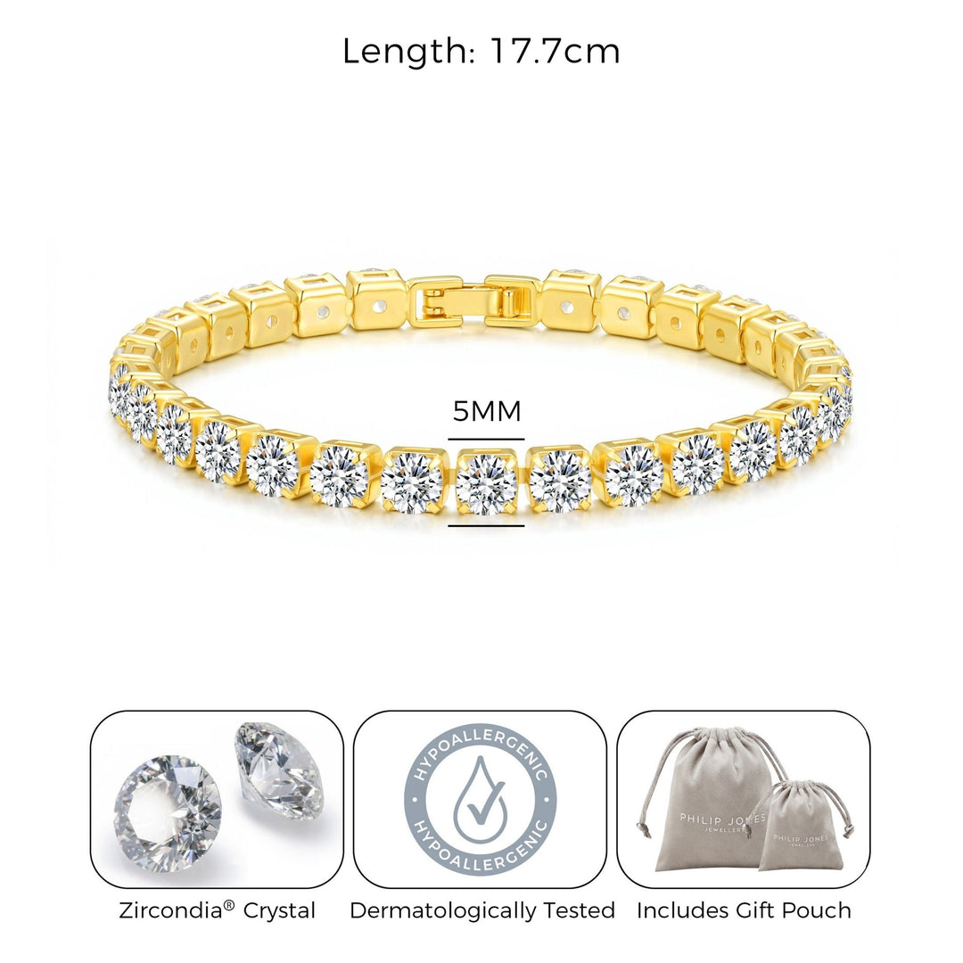18k Gold Plated 5mm Tennis Bracelet Created with Zircondia® Crystals - Philip Jones Jewellery