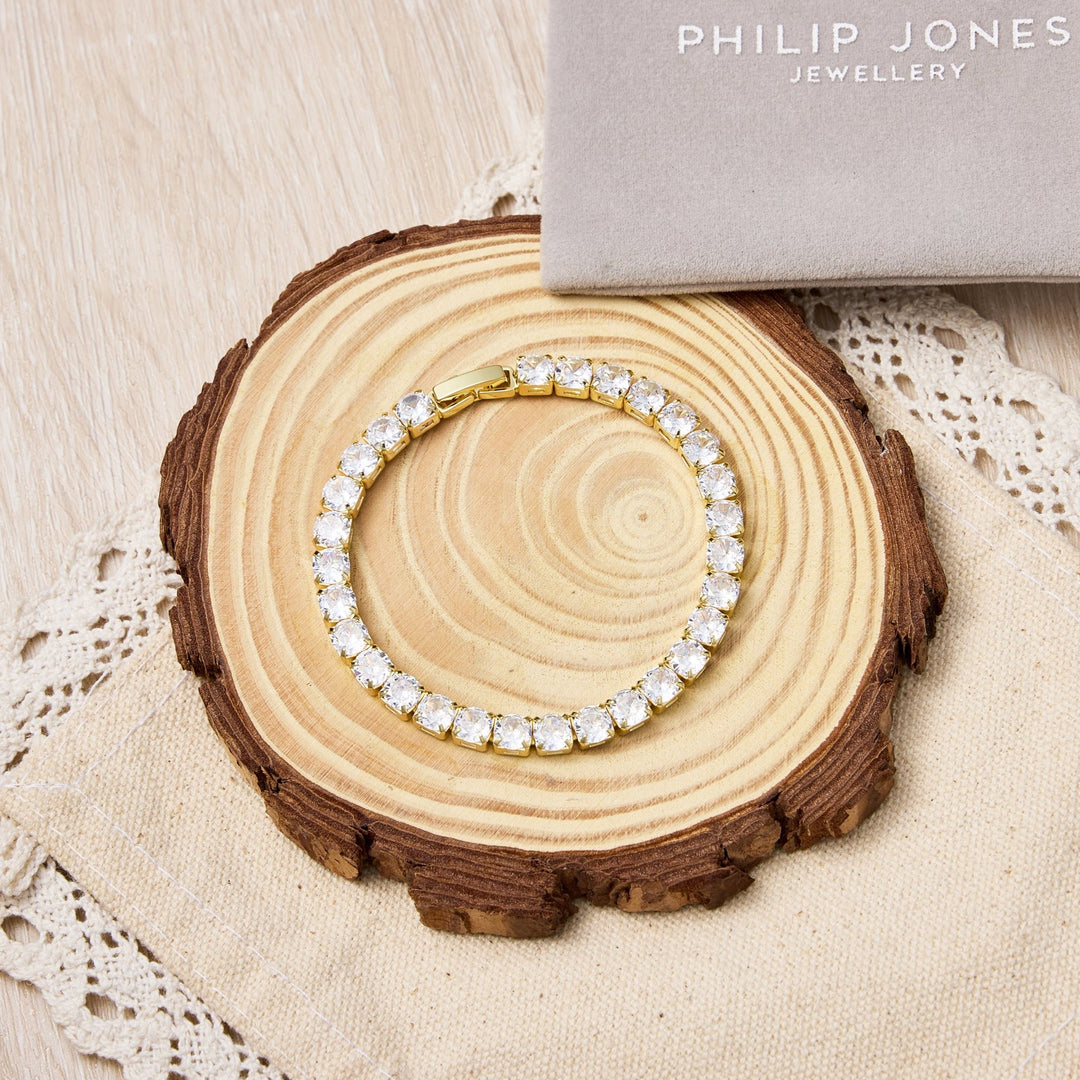 18k Gold Plated 5mm Tennis Bracelet Created with Zircondia® Crystals - Philip Jones Jewellery