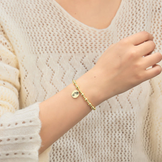 18k Gold Plated April Birth Flower Daisy Beaded Stretch Bracelet with Card