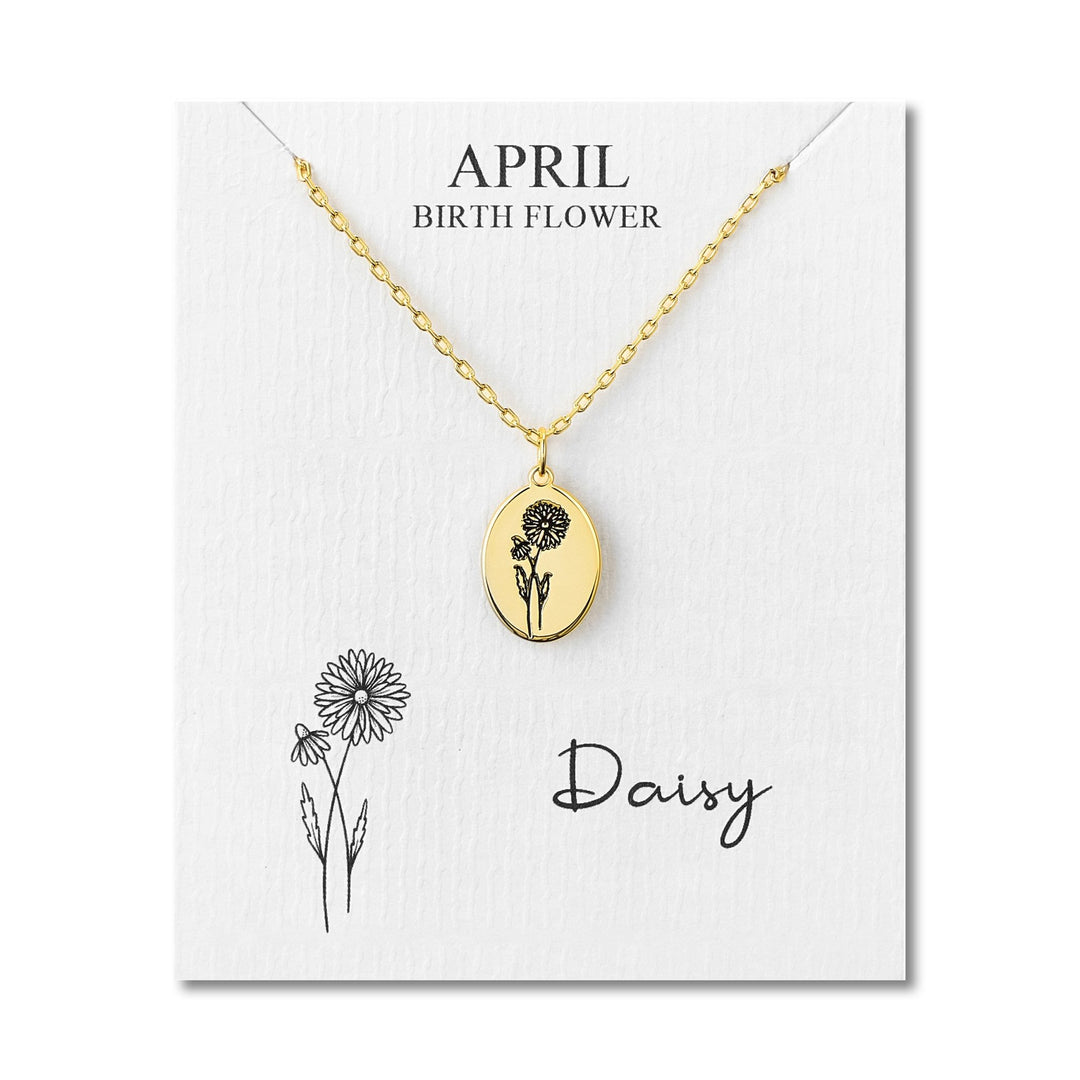18k Gold Plated April Birth Flower Daisy Necklace with Card - Philip Jones