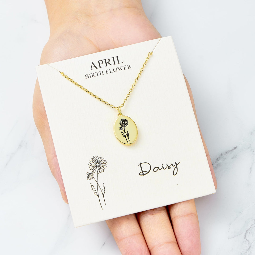18k Gold Plated April Birth Flower Daisy Necklace with Card