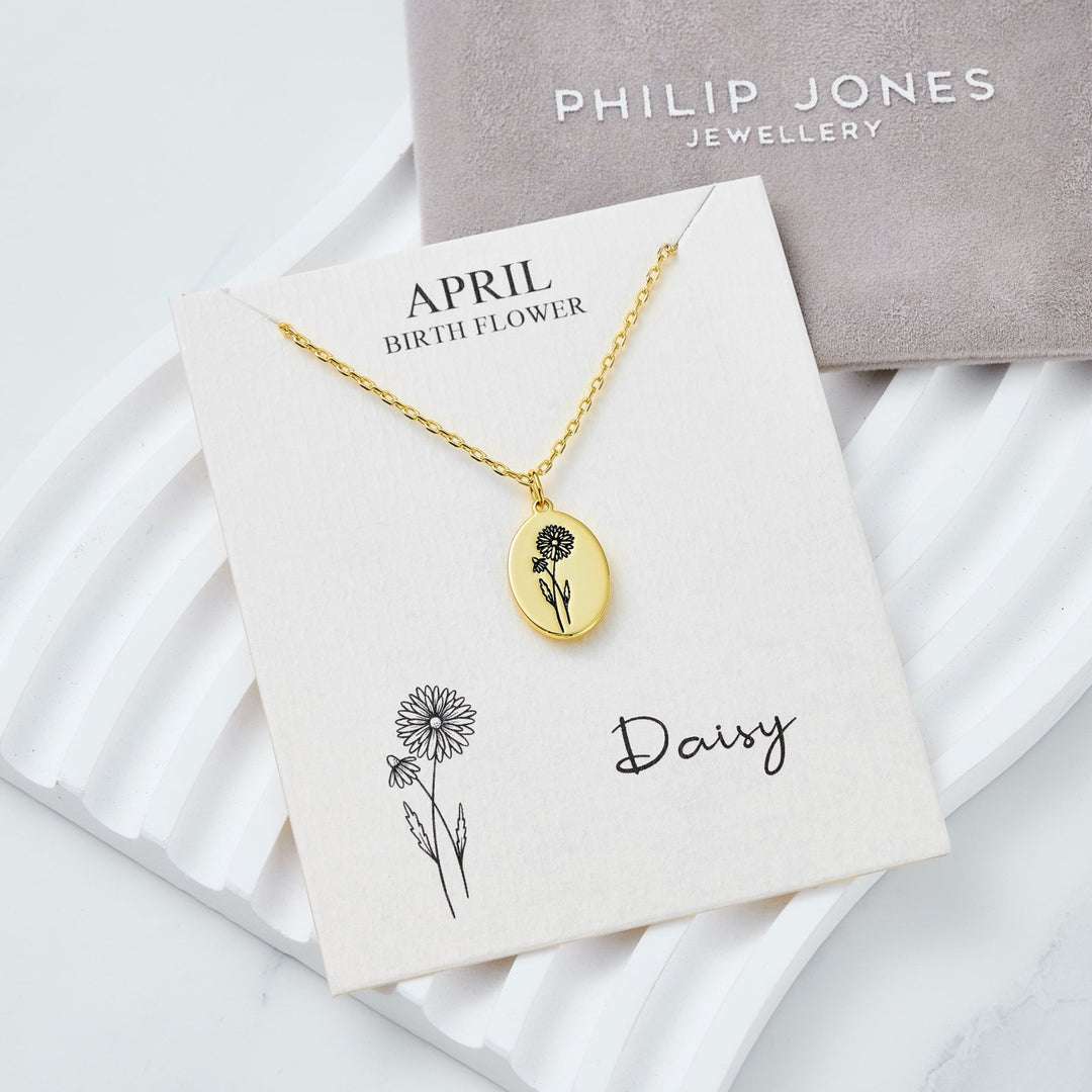 18k Gold Plated April Birth Flower Daisy Necklace with Card