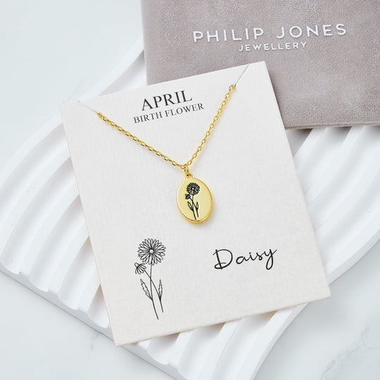 18k Gold Plated April Birth Flower Daisy Necklace with Card