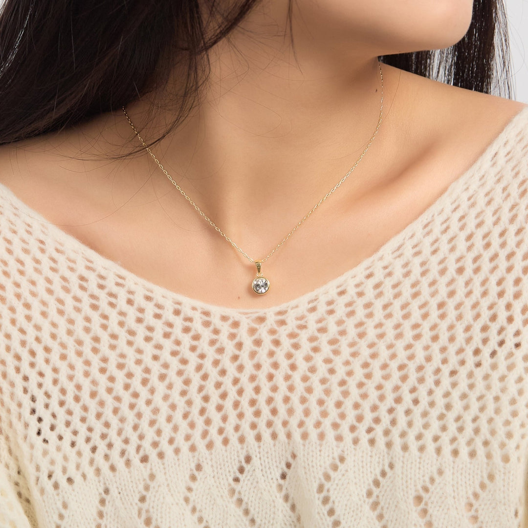 18k Gold Plated April (Diamond) Birthstone Necklace Created with Zircondia® Crystals - Philip Jones Jewellery