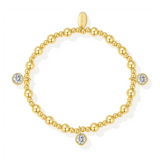 18k Gold Plated April (Diamond) Birthstone Stretch Charm Bracelet with Quote Card - Philip Jones Jewellery