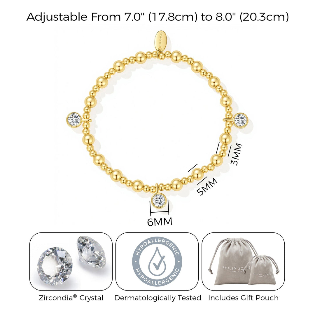 18k Gold Plated April (Diamond) Birthstone Stretch Charm Bracelet with Quote Card - Philip Jones Jewellery