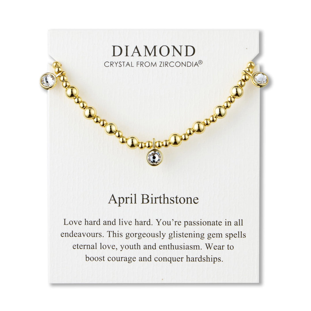 18k Gold Plated April (Diamond) Birthstone Stretch Charm Bracelet with Quote Card - Philip Jones Jewellery