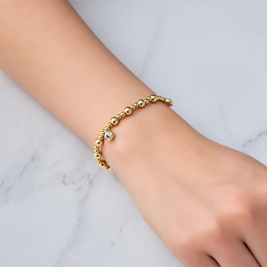 18k Gold Plated April (Diamond) Birthstone Stretch Charm Bracelet with Quote Card - Philip Jones Jewellery