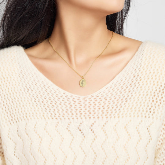 18k Gold Plated August Birth Flower Poppy Necklace with Card