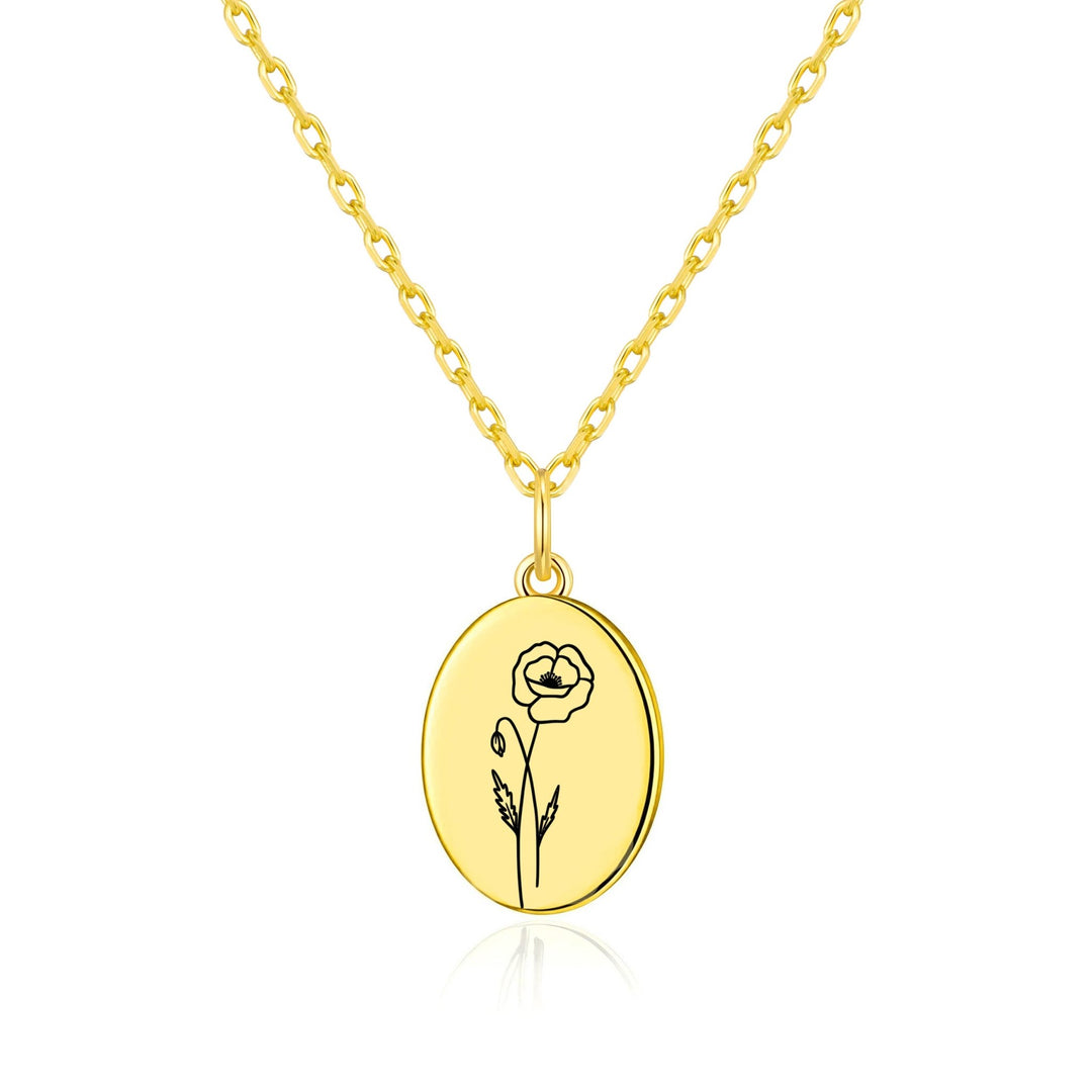18k Gold Plated August Birth Flower Poppy Necklace with Card