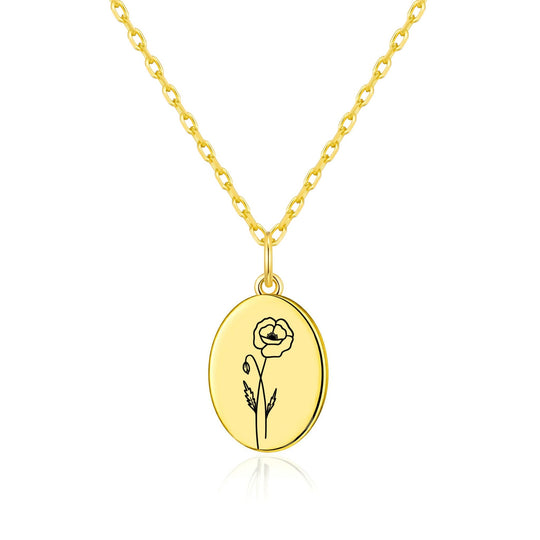18k Gold Plated August Birth Flower Poppy Necklace with Card