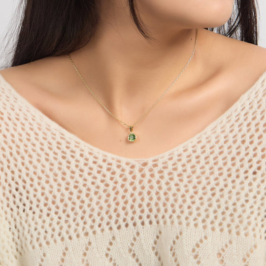18k Gold Plated August (Peridot) Birthstone Necklace Created with Zircondia® Crystals - Philip Jones Jewellery