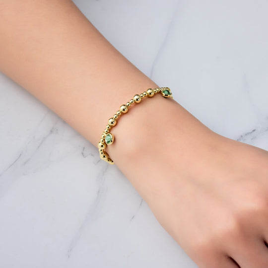 18k Gold Plated August (Peridot) Birthstone Stretch Charm Bracelet with Quote Card - Philip Jones Jewellery