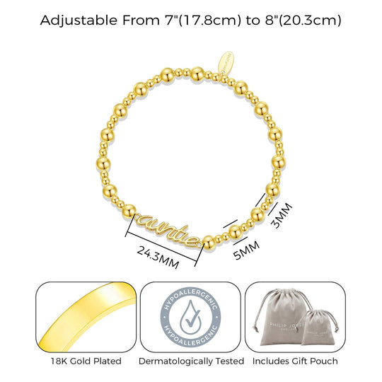 18k Gold Plated Auntie Beaded Stretch Bracelet - Philip Jones Jewellery