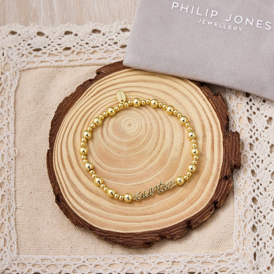 18k Gold Plated Auntie Beaded Stretch Bracelet - Philip Jones Jewellery