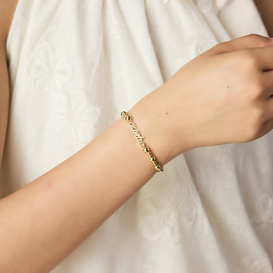 18k Gold Plated Auntie Beaded Stretch Bracelet - Philip Jones Jewellery