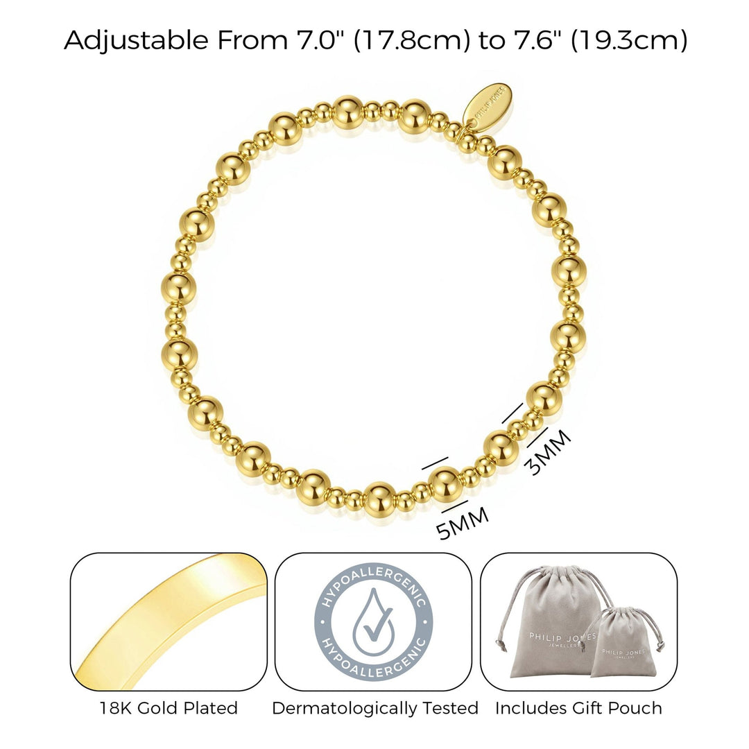 18k Gold Plated Beaded Stretch Bracelet - Philip Jones Jewellery