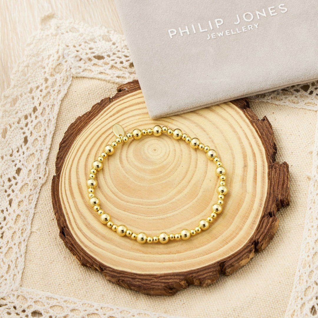 18k Gold Plated Beaded Stretch Bracelet - Philip Jones Jewellery