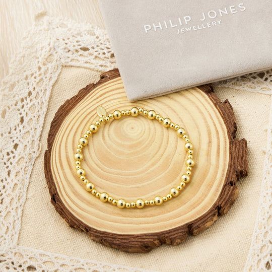 18k Gold Plated Beaded Stretch Bracelet - Philip Jones Jewellery