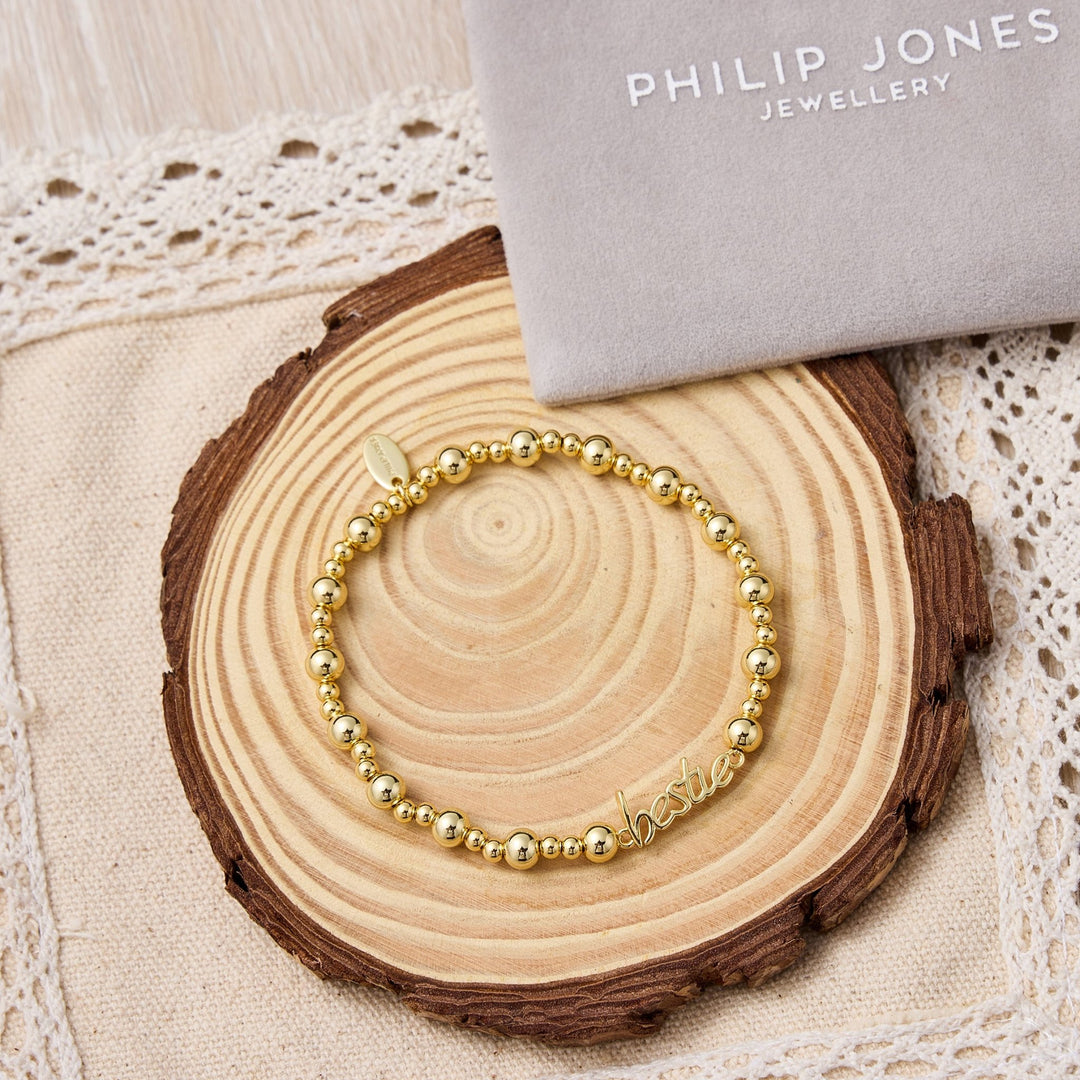 18k Gold Plated Bestie Beaded Stretch Bracelet - Philip Jones Jewellery