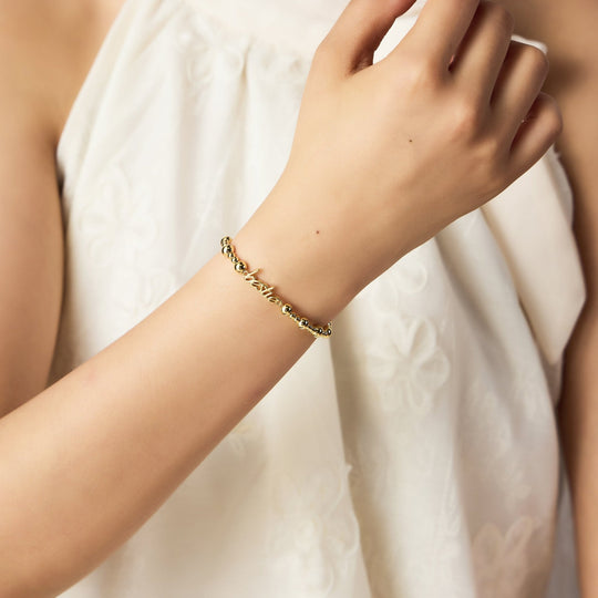 18k Gold Plated Bestie Beaded Stretch Bracelet - Philip Jones Jewellery