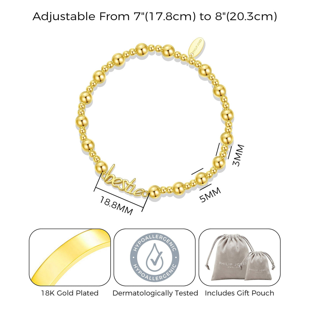18k Gold Plated Bestie Beaded Stretch Bracelet - Philip Jones Jewellery