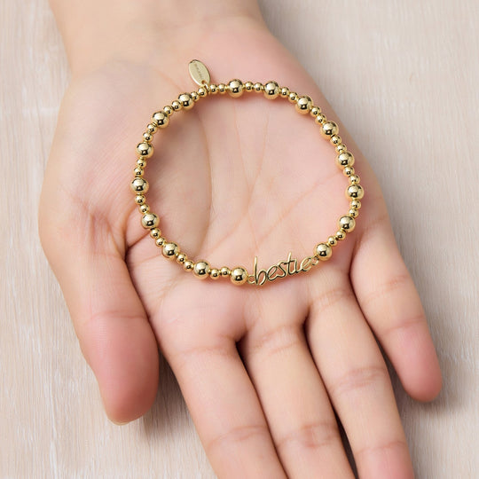 18k Gold Plated Bestie Beaded Stretch Bracelet - Philip Jones Jewellery