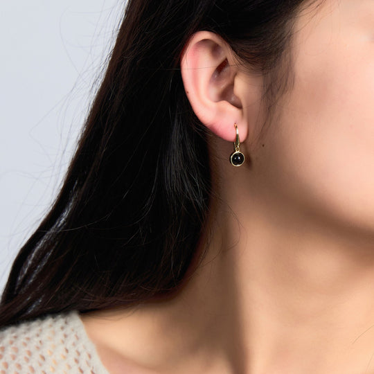 18k Gold Plated Black Onyx Drop Earrings - Philip Jones Jewellery
