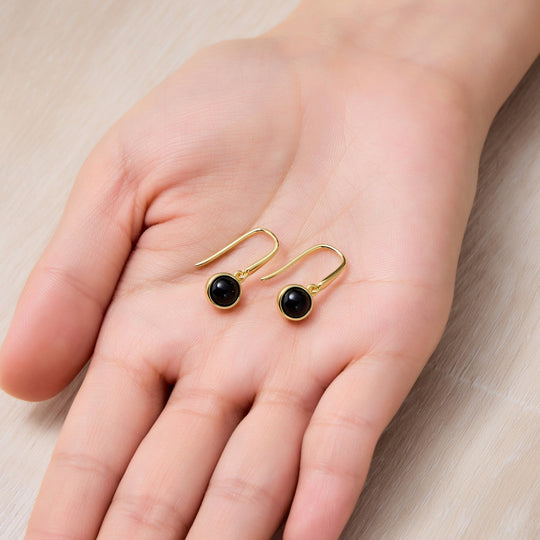 18k Gold Plated Black Onyx Drop Earrings - Philip Jones Jewellery