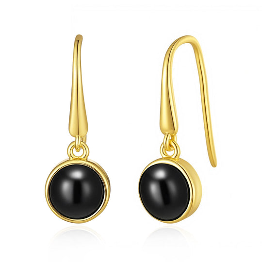 18k Gold Plated Black Onyx Drop Earrings - Philip Jones Jewellery