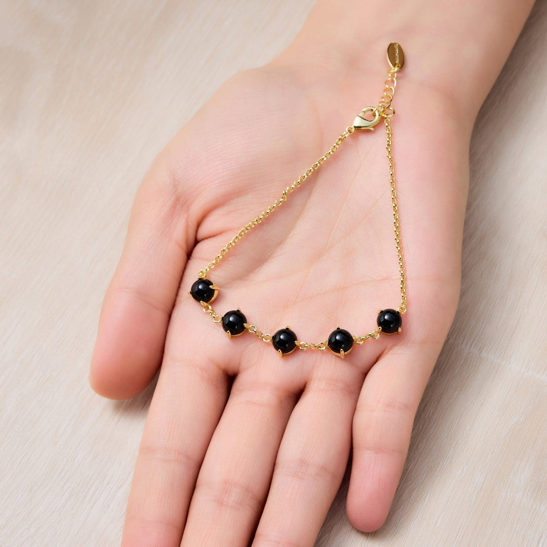 18k Gold Plated Black Onyx Gemstone Bracelet - Philip Jones Jewellery