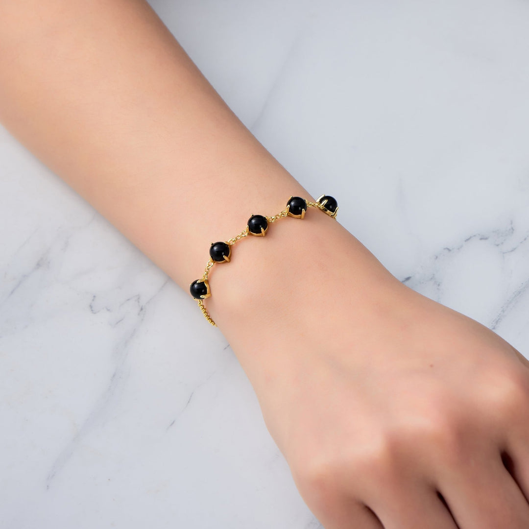 18k Gold Plated Black Onyx Gemstone Bracelet - Philip Jones Jewellery