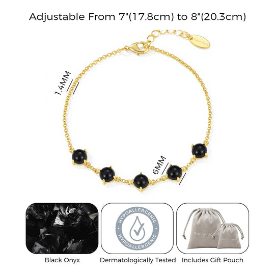 18k Gold Plated Black Onyx Gemstone Bracelet - Philip Jones Jewellery