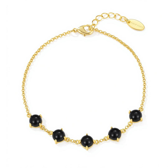 18k Gold Plated Black Onyx Gemstone Bracelet - Philip Jones Jewellery