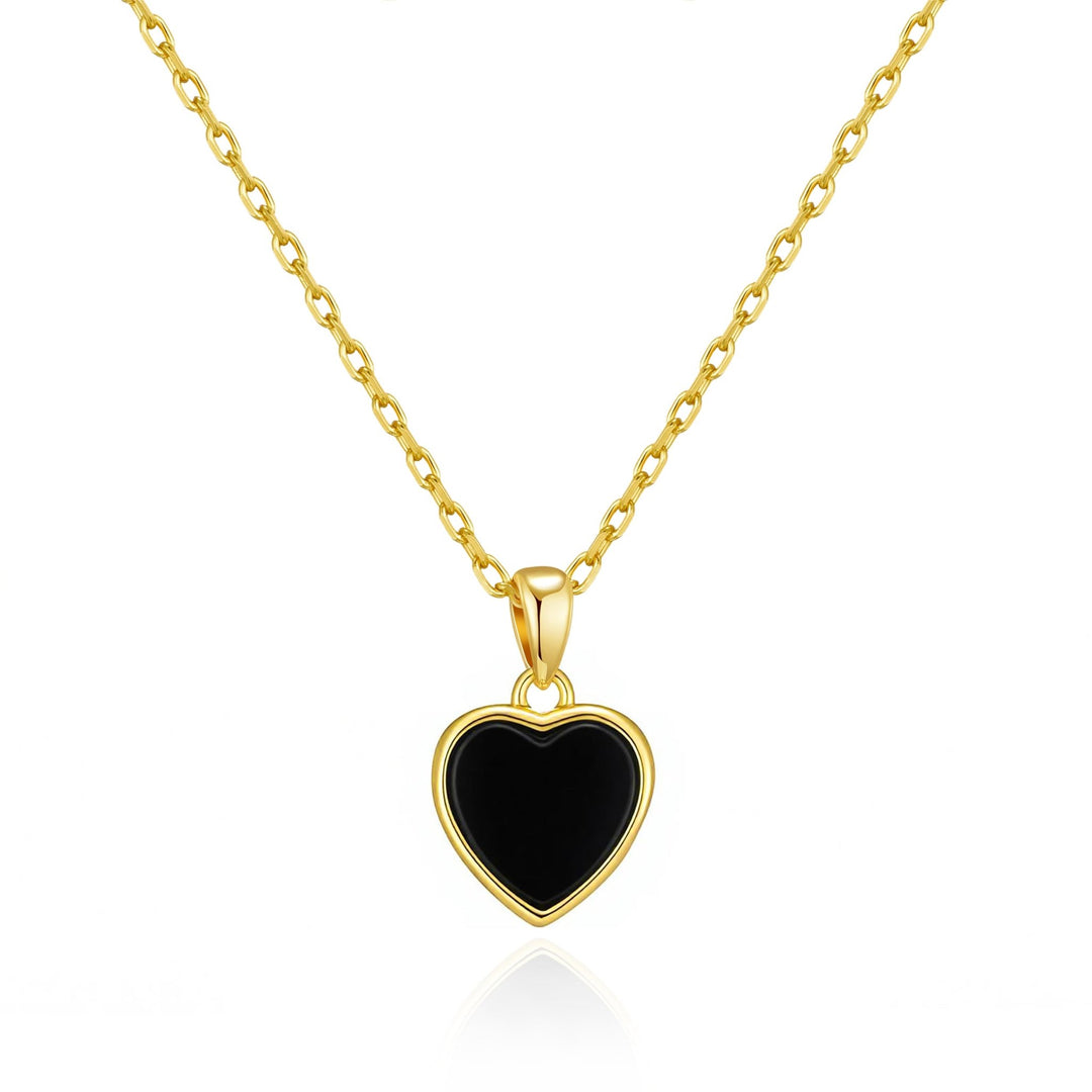 18k Gold Plated Black Onyx Gemstone Heart Necklace - Philip Jones Jewellery