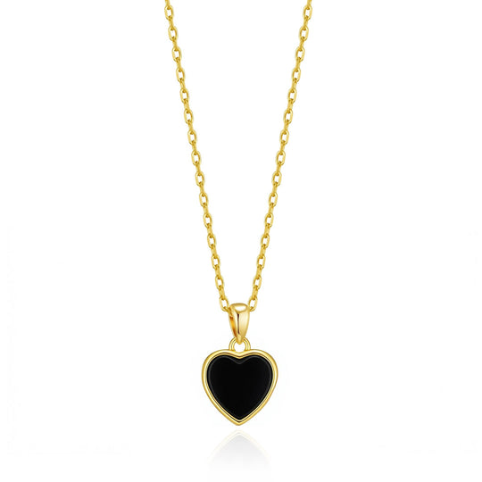 18k Gold Plated Black Onyx Gemstone Heart Necklace - Philip Jones Jewellery