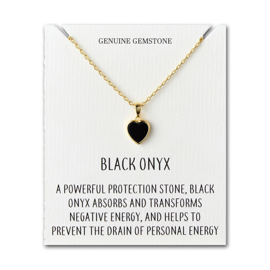 18k Gold Plated Black Onyx Gemstone Heart Necklace with Quote Card - Philip Jones Jewellery