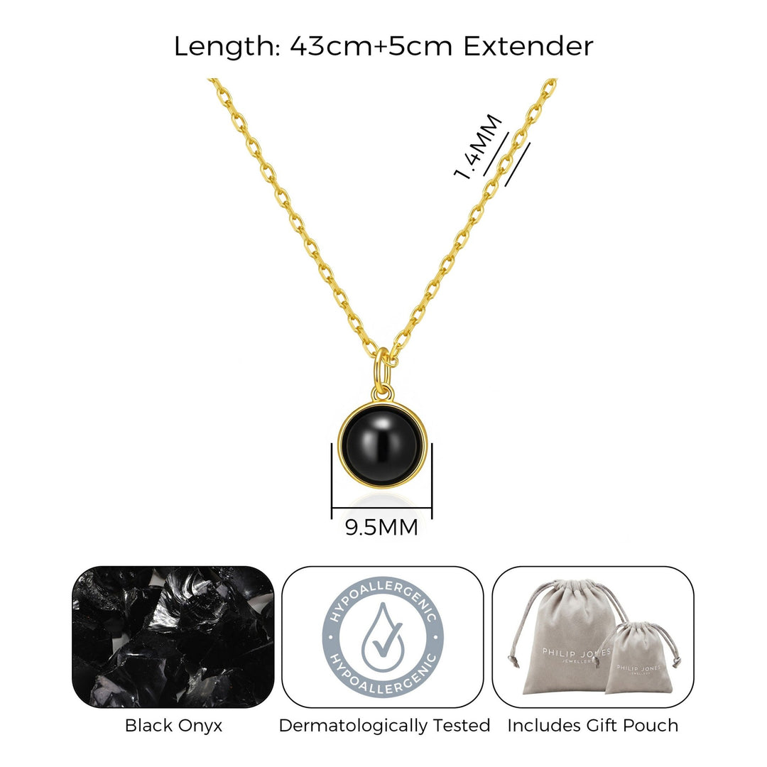 18k Gold Plated Black Onyx Necklace - Philip Jones Jewellery