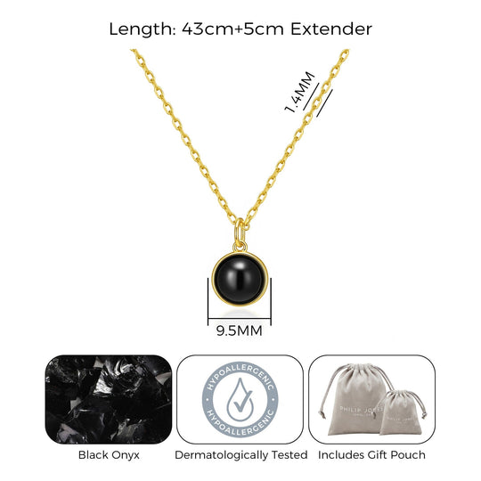 18k Gold Plated Black Onyx Necklace - Philip Jones Jewellery