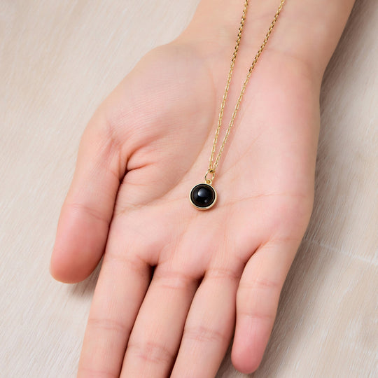 18k Gold Plated Black Onyx Necklace - Philip Jones Jewellery