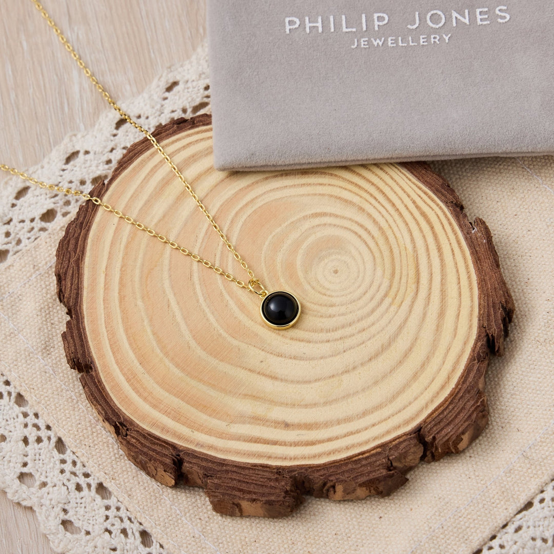 18k Gold Plated Black Onyx Necklace - Philip Jones Jewellery