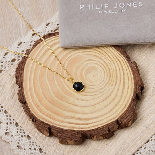 18k Gold Plated Black Onyx Necklace - Philip Jones Jewellery