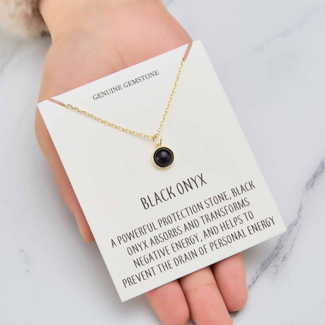 18k Gold Plated Black Onyx Necklace with Quote Card - Philip Jones Jewellery