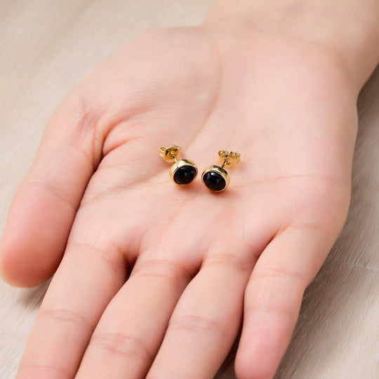 18k Gold Plated Black Onyx Stud Earrings - Philip Jones Jewellery
