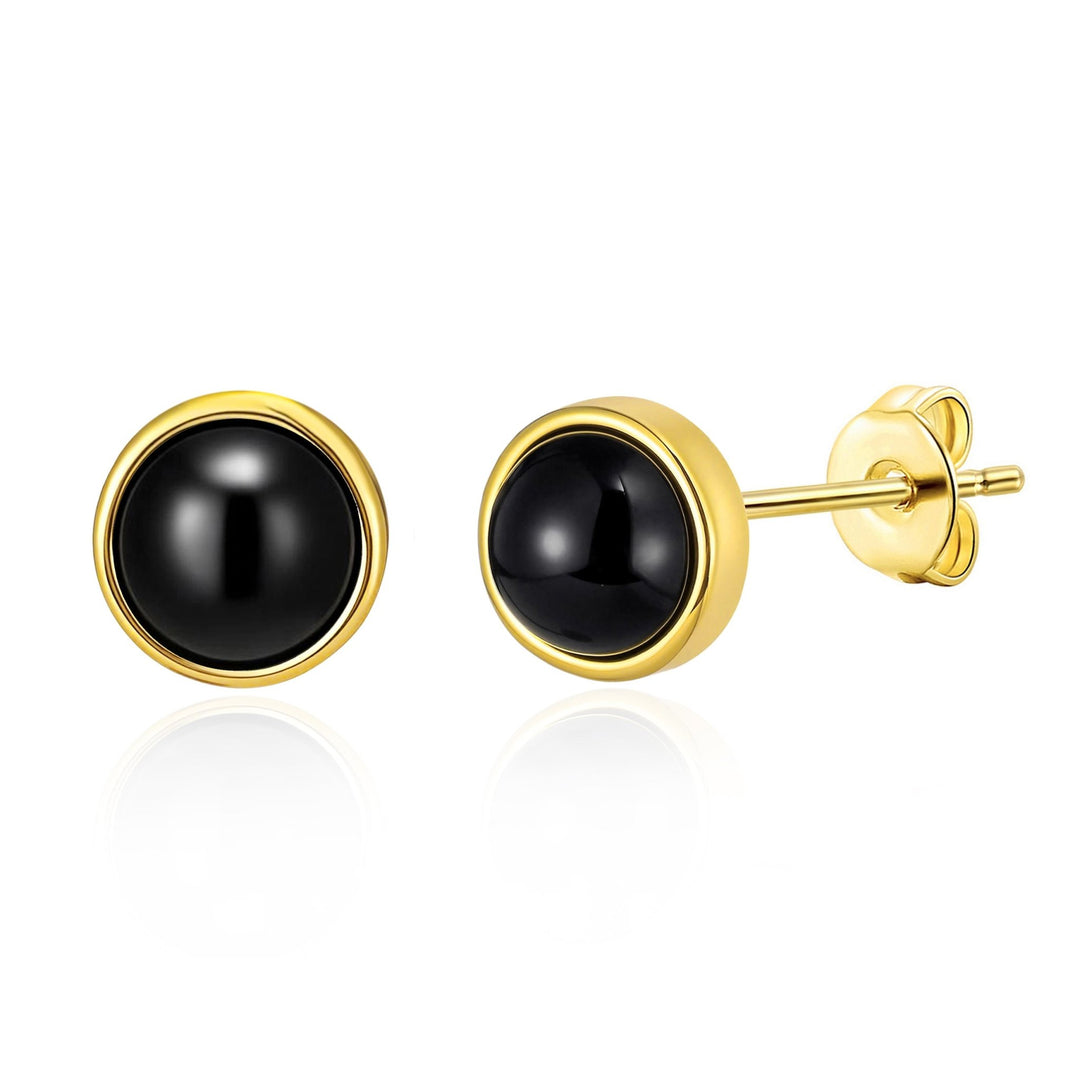 18k Gold Plated Black Onyx Stud Earrings - Philip Jones Jewellery