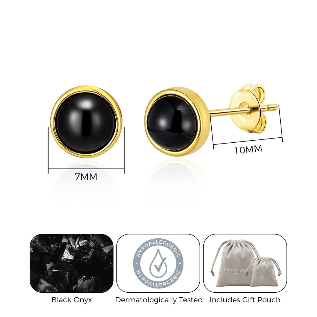 18k Gold Plated Black Onyx Stud Earrings - Philip Jones Jewellery